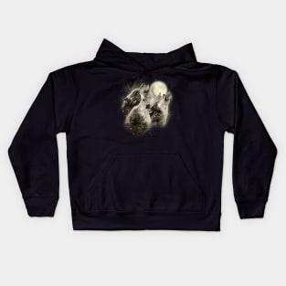 Three Wolves Howling in Moonlight Kids Hoodie